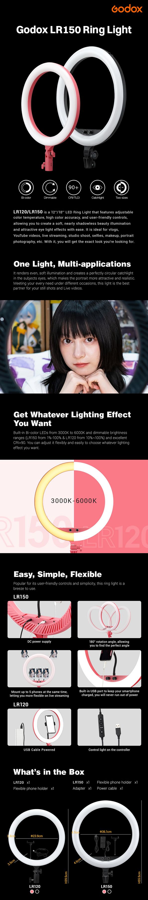 Godox LR150 Bi-Color LED Ring Light (18