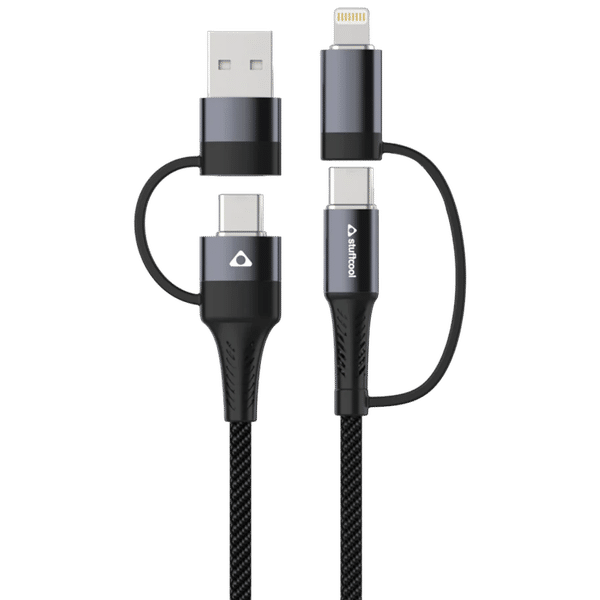 stuffcool Quad Lightning To Type C, Type C to C, Type C, Lightning 3.2 Feet (1M) 4-in1 Cable (Universal Compatibility, Black)_1