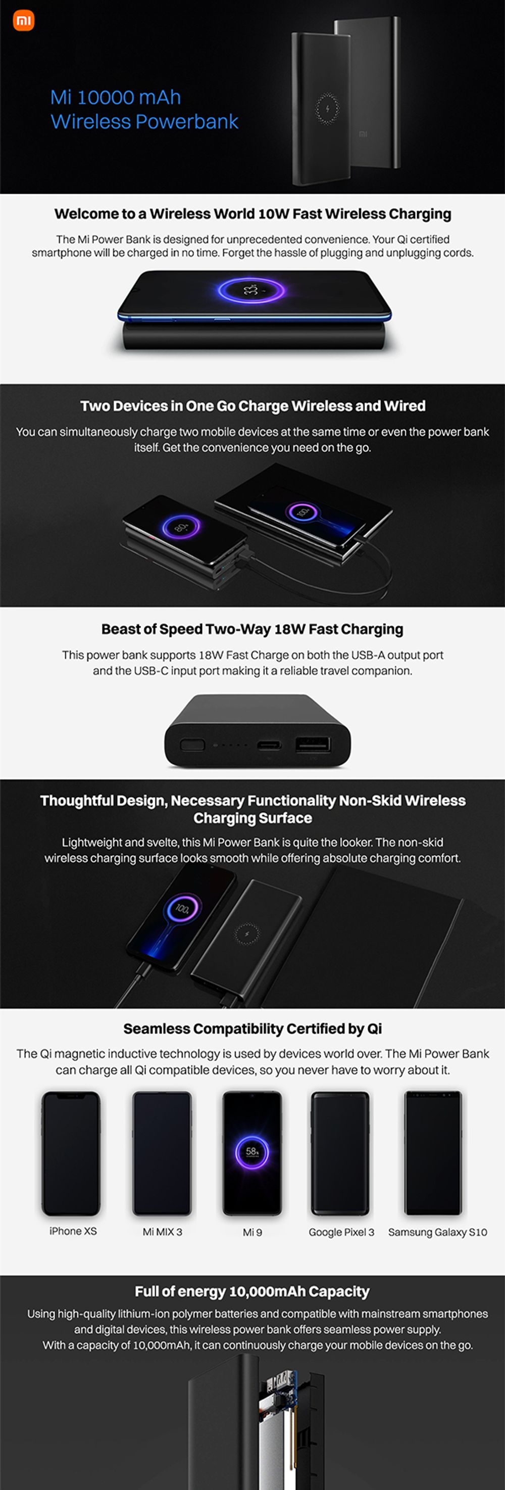 Xiaomi Wireless Powerbank 10000 mAh Black]Product Info - Mi India