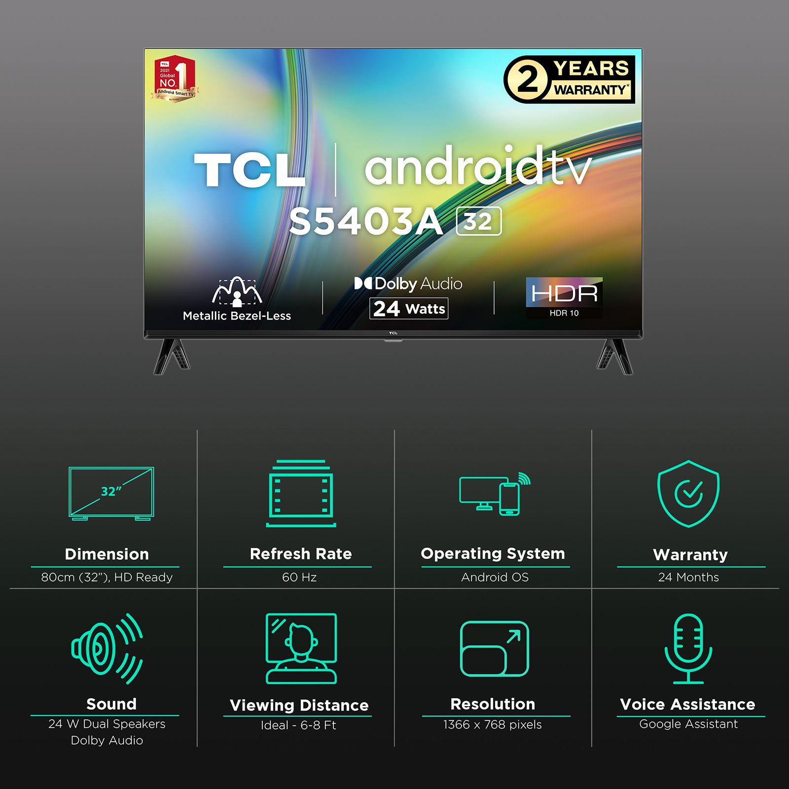 Buy TCL S5403A 80 cm (32 inch) HD Ready LED Smart Android TV with HDR ...