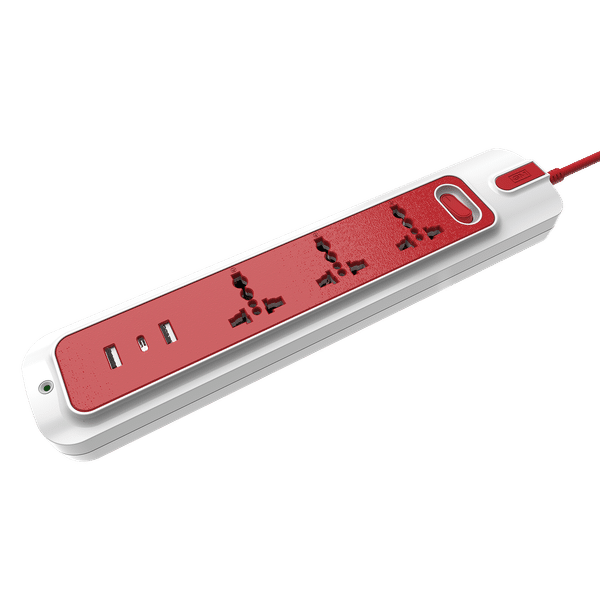 GM Lemoid 10 Amps 3 Sockets Surge Protector (Thermal Trip Technology, 3290, Red/White)_1