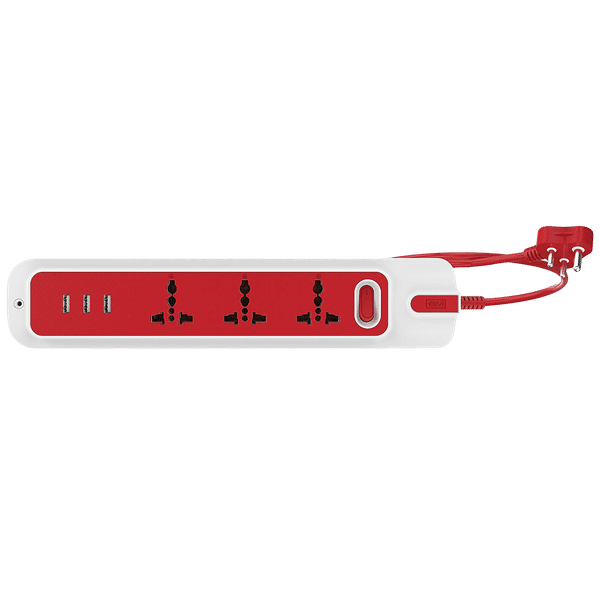 GM Lemoid 10 Amps 3 Sockets Surge Protector (2.1 Meters, 3260, White/Red)_1