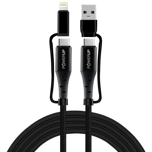 POWERUP Type C to Type C, Lightning, USB to Type C, Lightning 5 Feet (1.5M) 4-in-1 Cable (Tangle-free Design, Black)_1