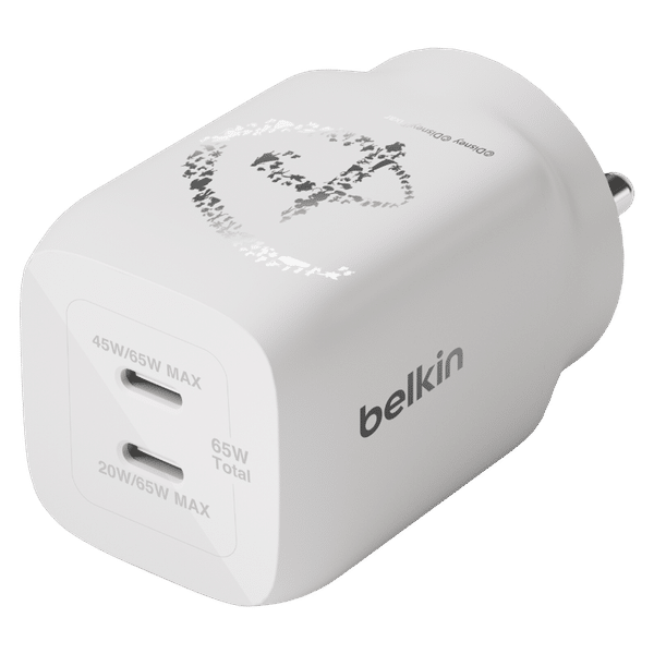 belkin D100 Mickey 65W Type C 2-Port Fast Charger (Adapter Only, Integrated GaN Technology, White)_1