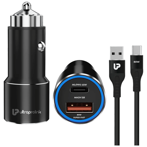 ultraprolink Mach 125 125 Watts 2 USB Ports Type C and Type A Car Charging Adapter with Cable (Multi Layer Protection, UM1160, Black)_1