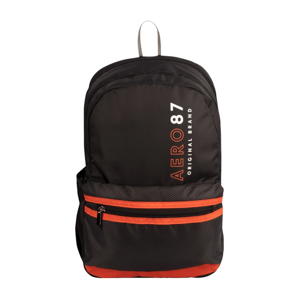 AEROPOSTALE Take Off 20 Litres Nylon Backpack (Waterproof, AERO-BP-1001-BLK_O, Black/Orange)_1
