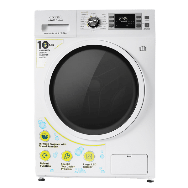 Croma 8/6 kg Fully Automatic Front Load Washer Dryer Combo (CRLWWD0805W7991, Built-In Heater, White)_1