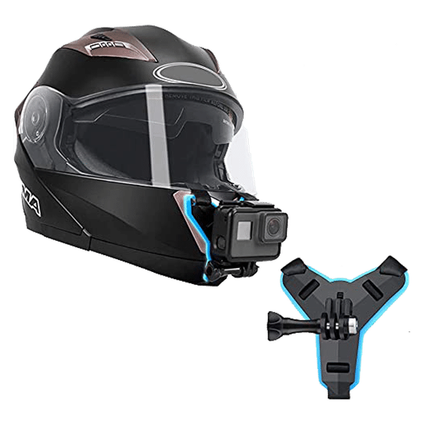 HIFFIN Helmet Chin Strap Mount for Camera (180 Degree Adjustable, Black & Blue)_1