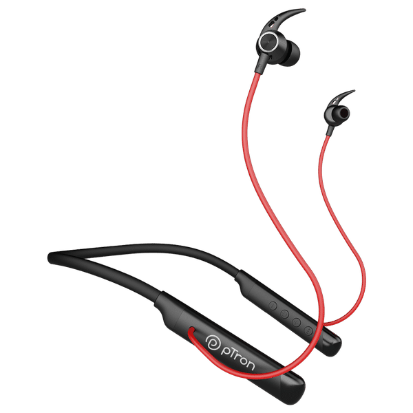pTron InTunes Ultra Neckband with Environmental Noise Cancellation (IPX4 Water Resistant, Fast Charging, Black and Red)_1