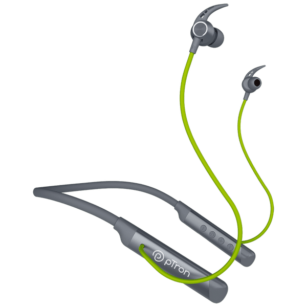 pTron InTunes Ultra Neckband with Environmental Noise Cancellation (IPX4 Water Resistant, Fast Charging, Green and Grey)_1