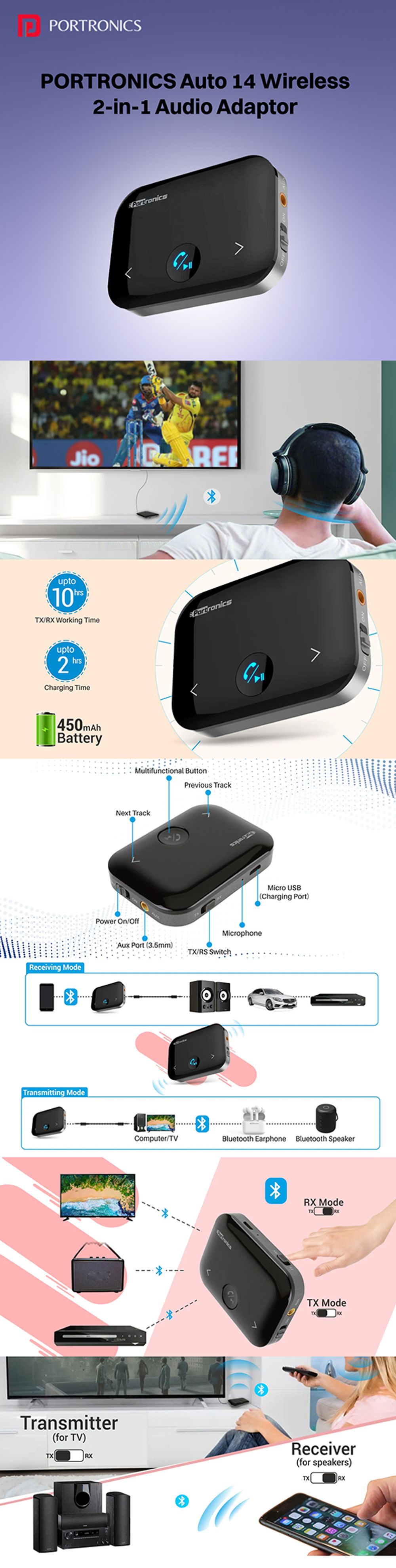 Buy Portronics Auto 18 Bluetooth Transmitter, Receiver (POR-1387) Online at  Best Prices in India - JioMart.