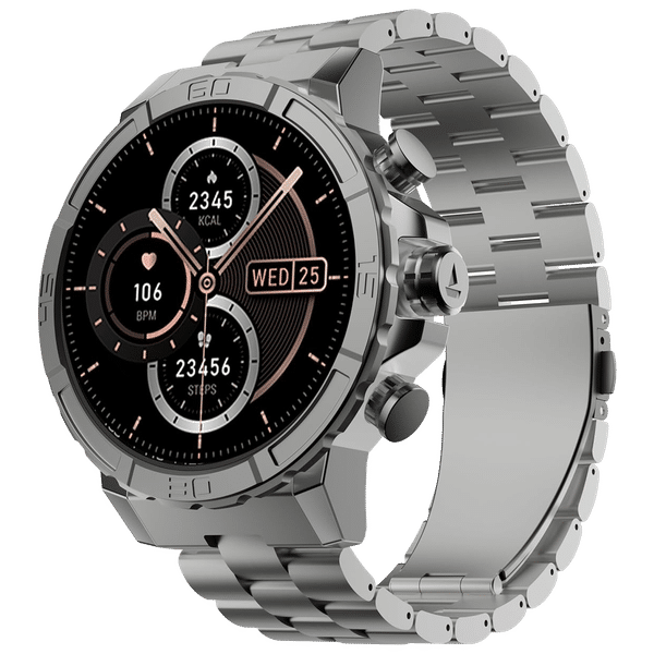 boAt Enigma X700 Smartwatch with Bluetooth Calling (38mm AMOLED Display, IP67 Sweat Resistant, Silver Chrome Strap)_1