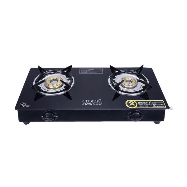 Croma Classic Toughened Glass Top 2 Burner Manual Gas Stove (ISI Certified, Black)_1