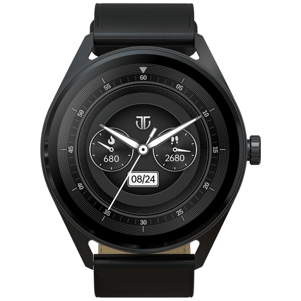 TITAN Crest Smartwatch with Bluetooth Calling (36.3mm AMOLED Display, IP68 Water Resistant, Black Leather Strap)_1