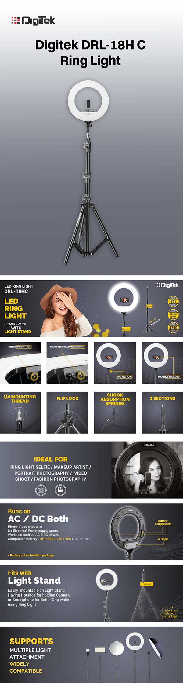 Buy Digitek Professional (DRL 14C) 14inch LED Ring Light ✔️ 40% OFF