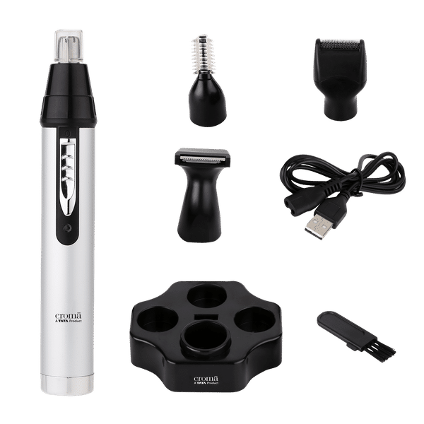 Croma CRSHSH7HCA023304 4-in-1 Rechargeable Cordless Grooming Kit for Nose, Ear, Eyebrow, Beard & Moustache for Men & Women (40min Runtime, Water Resistant, Black)_1