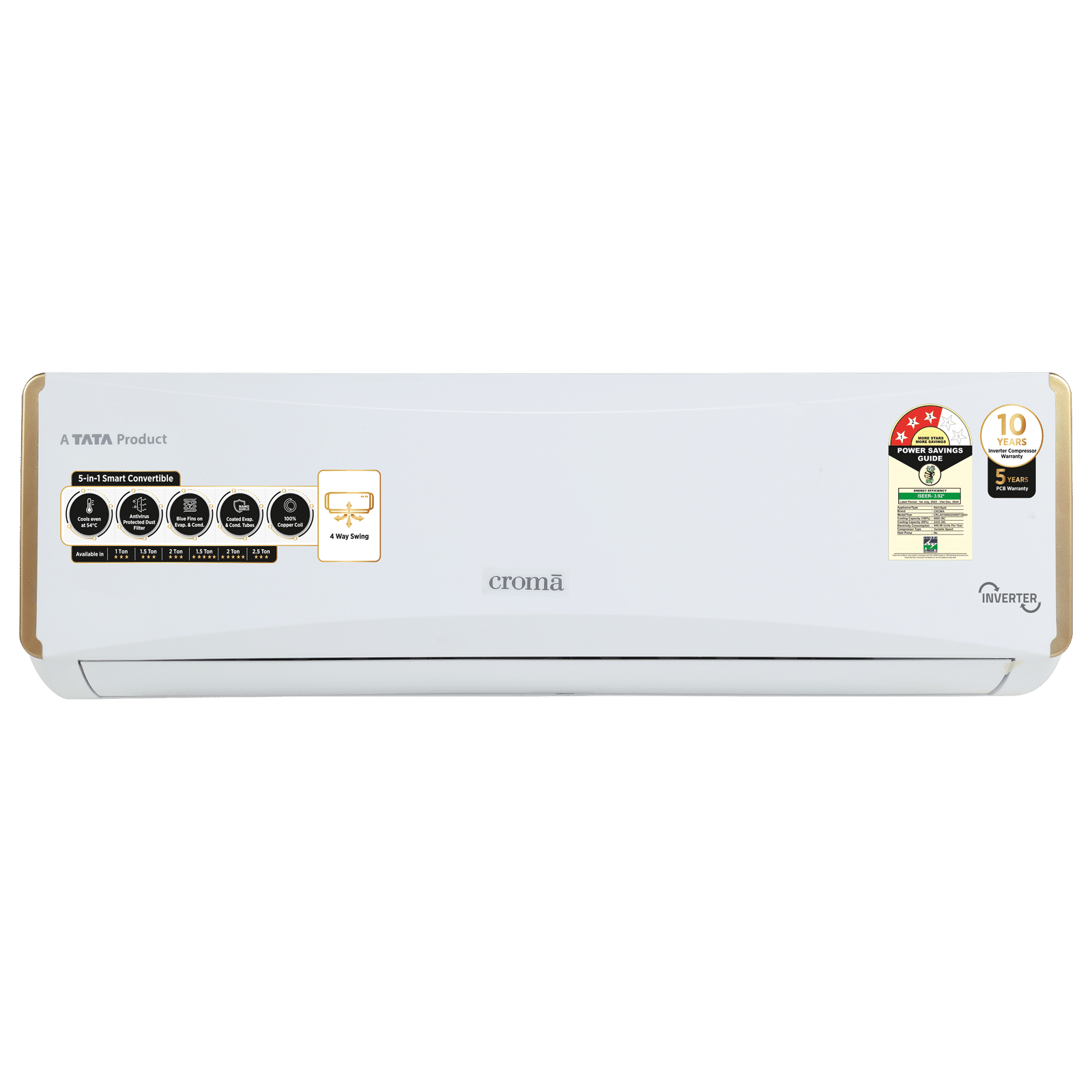 Croma 5 in 1 Convertible 1.5 Ton 3 Star Inverter Split AC with Dust Filter (2024 Model, Copper Condenser, CRLA018IND255957)