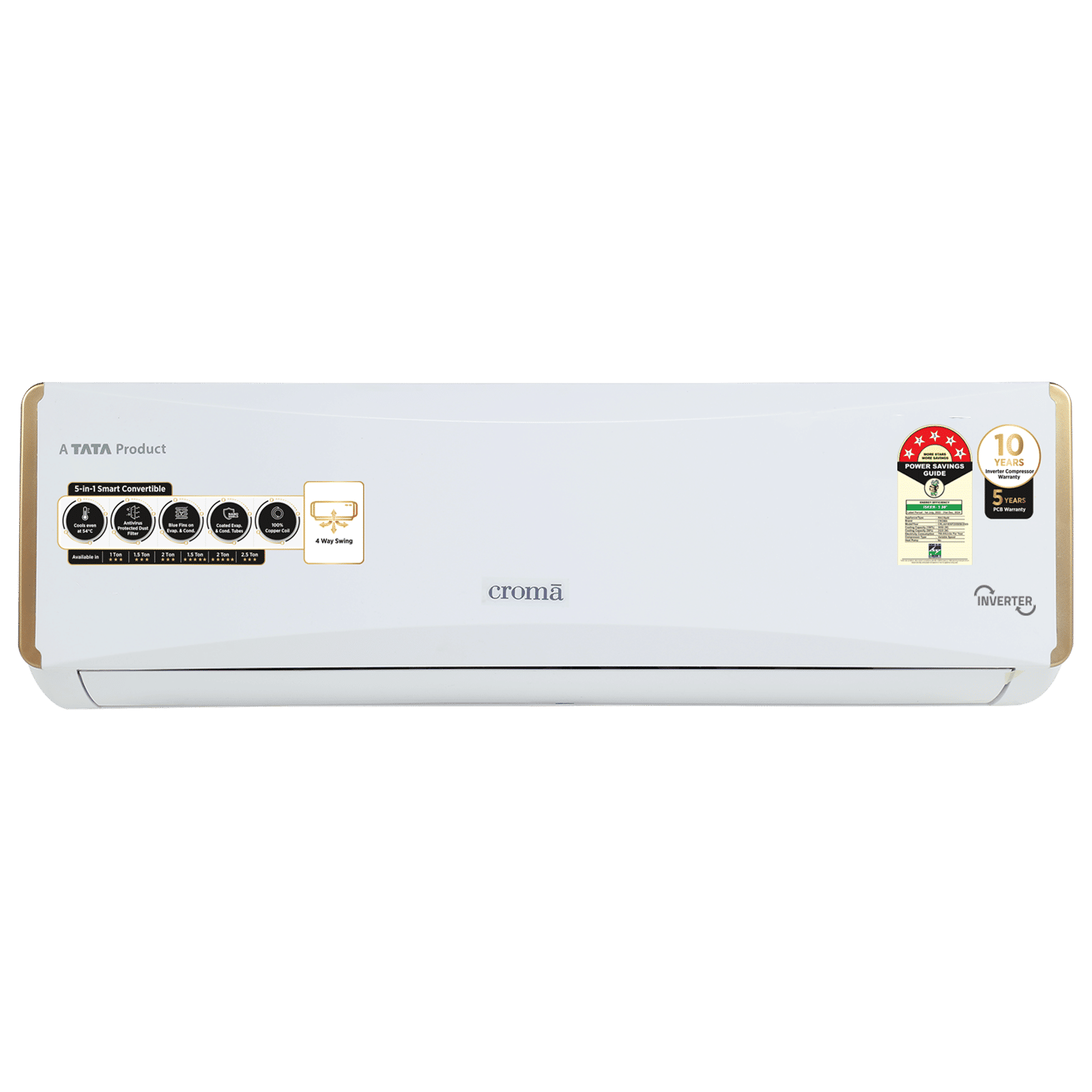 Croma 5 in 1 Convertible 1.5 Ton 5 Star Inverter Split AC with Dust Filter (2024 Model, Copper Condenser, CRLA018INF255958)