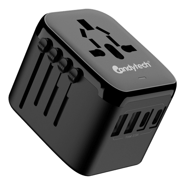 Candytech CT C11 4 Plugs 150 Countries Travel Adapter (Double Fuse, Black)_1