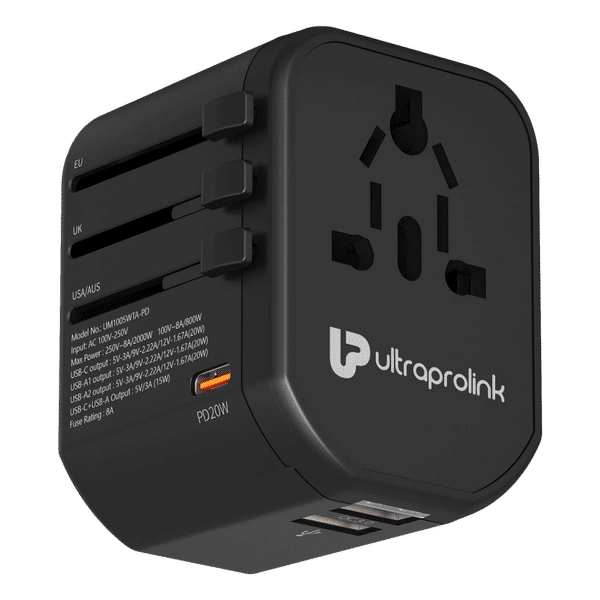 ultraprolink TravelMate 3 Plugs Travel Adapter (Worldwide Voltage Compatible, UM1005WTA-PD, Black)_1