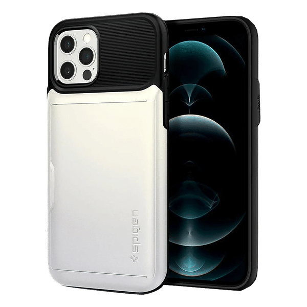 spigen Slim Armor Wallet TPU & Polycarbonate Back Cover for Apple iPhone 12, 12 Pro (Air Cushion Technology, Pearl White)_1