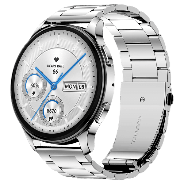 amazfit Pop 3R Smartwatch with Bluetooth Calling (36.32mm AMOLED Display, IP68 Water Resistant, Metallic Silver Strap)_1