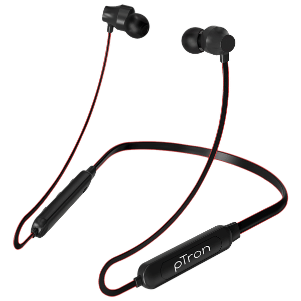 pTron InTunes Lite 140317789 Neckband with Passive Noise Cancellation (Water Resistant, 6 Hours Playtime, Black/Red)_1