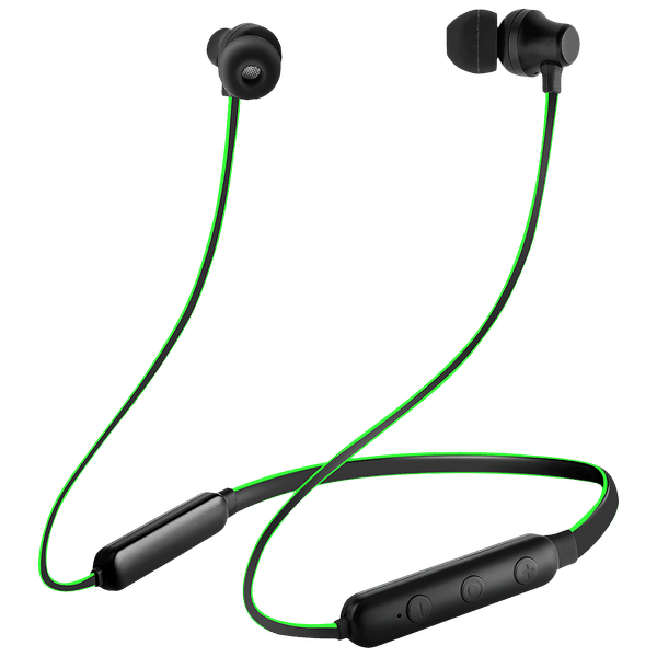 pTron InTunes Lite 140317788 Neckband with Passive Noise Cancellation (Sweat & Water Resistant, 6 Hours Playtime, Black & Green)_1