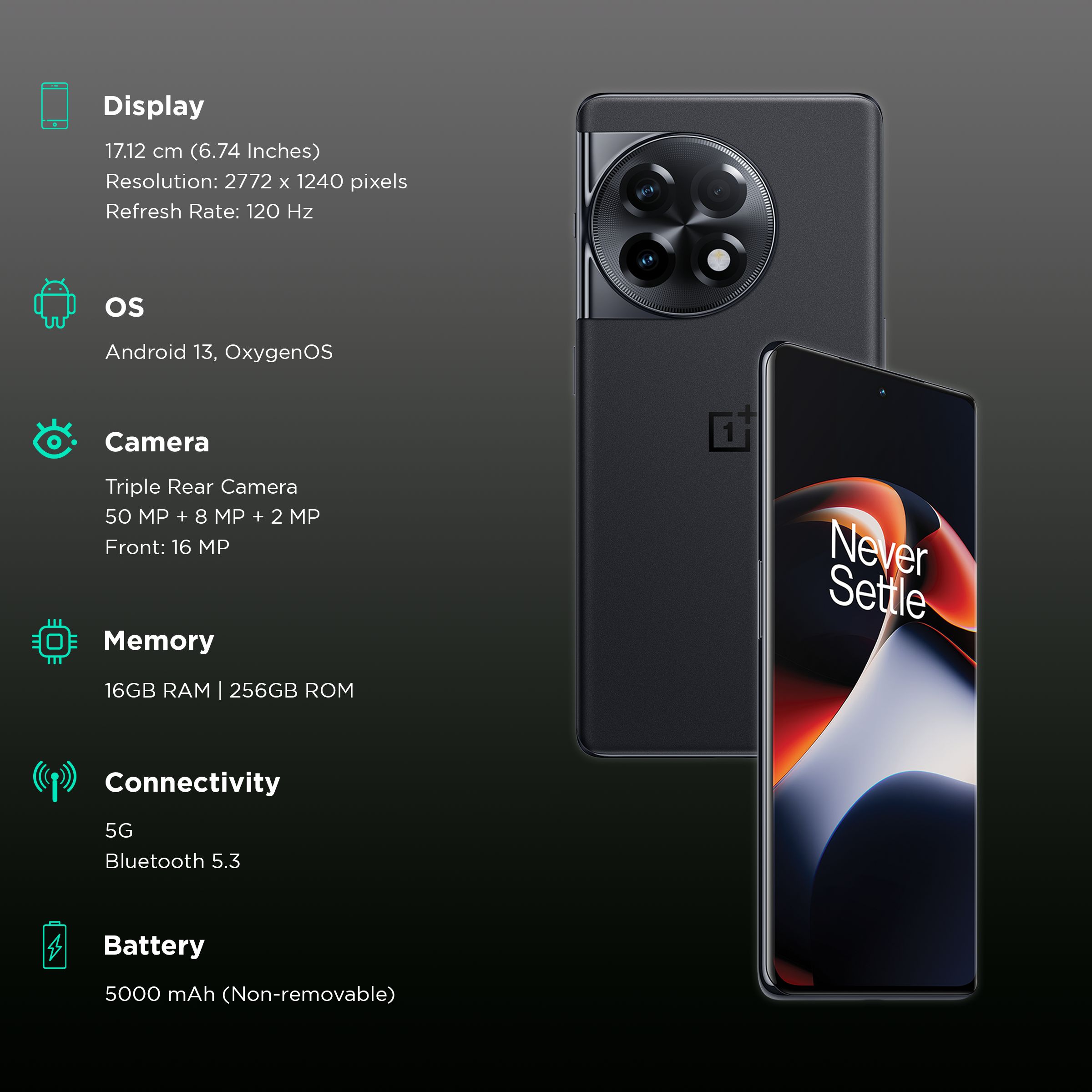 Buy OnePlus 11R 5G (16GB RAM, 256GB, Sonic Black) Online - Croma