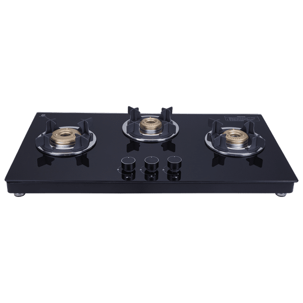 Elica 773 CT VETRO (TKN CROWN DT SERIES) Toughened Glass Top 3 Burner Automatic Gas Stove (Ultra Slim Frame, Black)_1