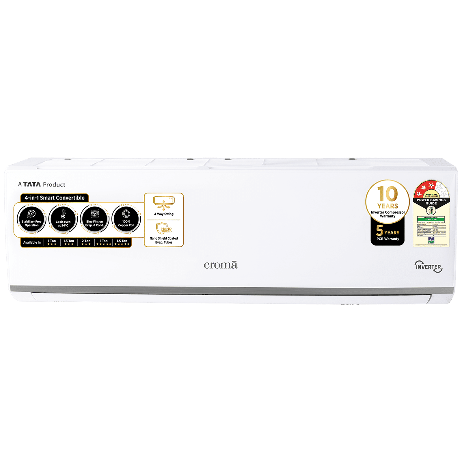 Croma 4 in 1 Convertible 1 Ton 3 Star Inverter Split AC with Dust Filter (2024 Model, Copper Condenser, CRLA012IND283256)