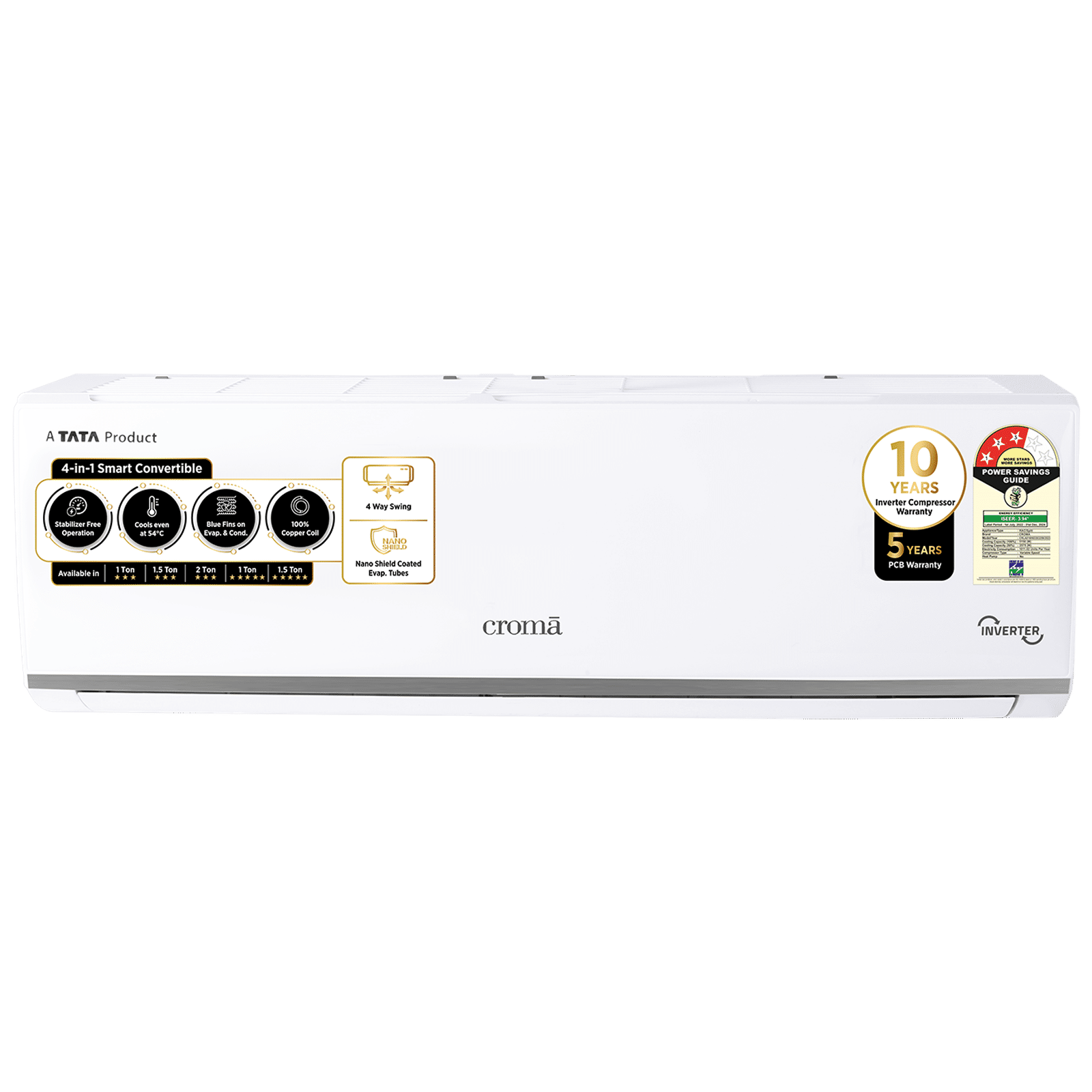 Croma 4 in 1 Convertible 1.5 Ton 3 Star Inverter Split AC with Dust Filter (2024 Model, Copper Condenser, CRLA018IND283259)