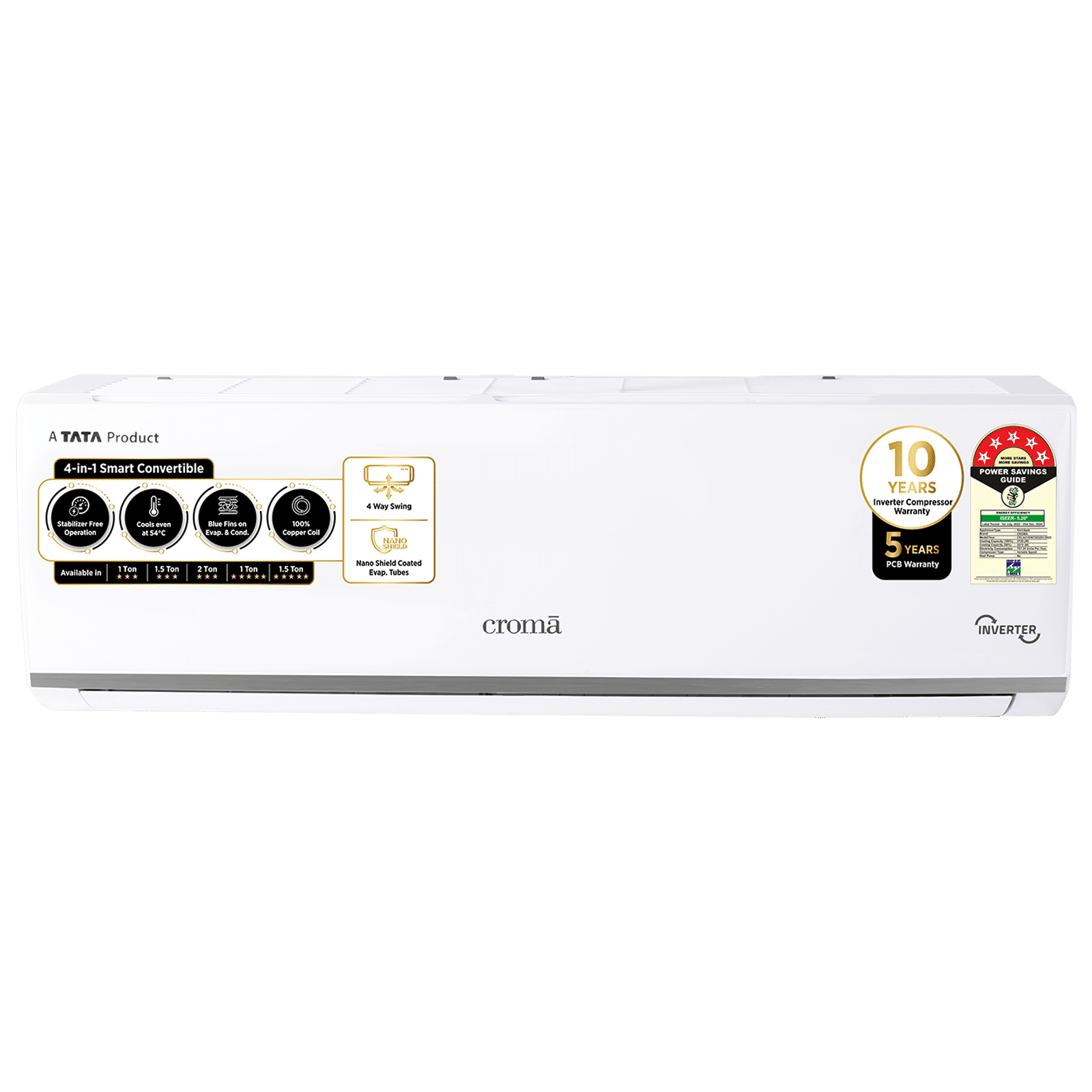 Croma 4 in 1 Convertible 1.5 Ton 5 Star Inverter Split AC with Dust Filter (2024 Model, Copper Condenser, CRLA018INF283261)