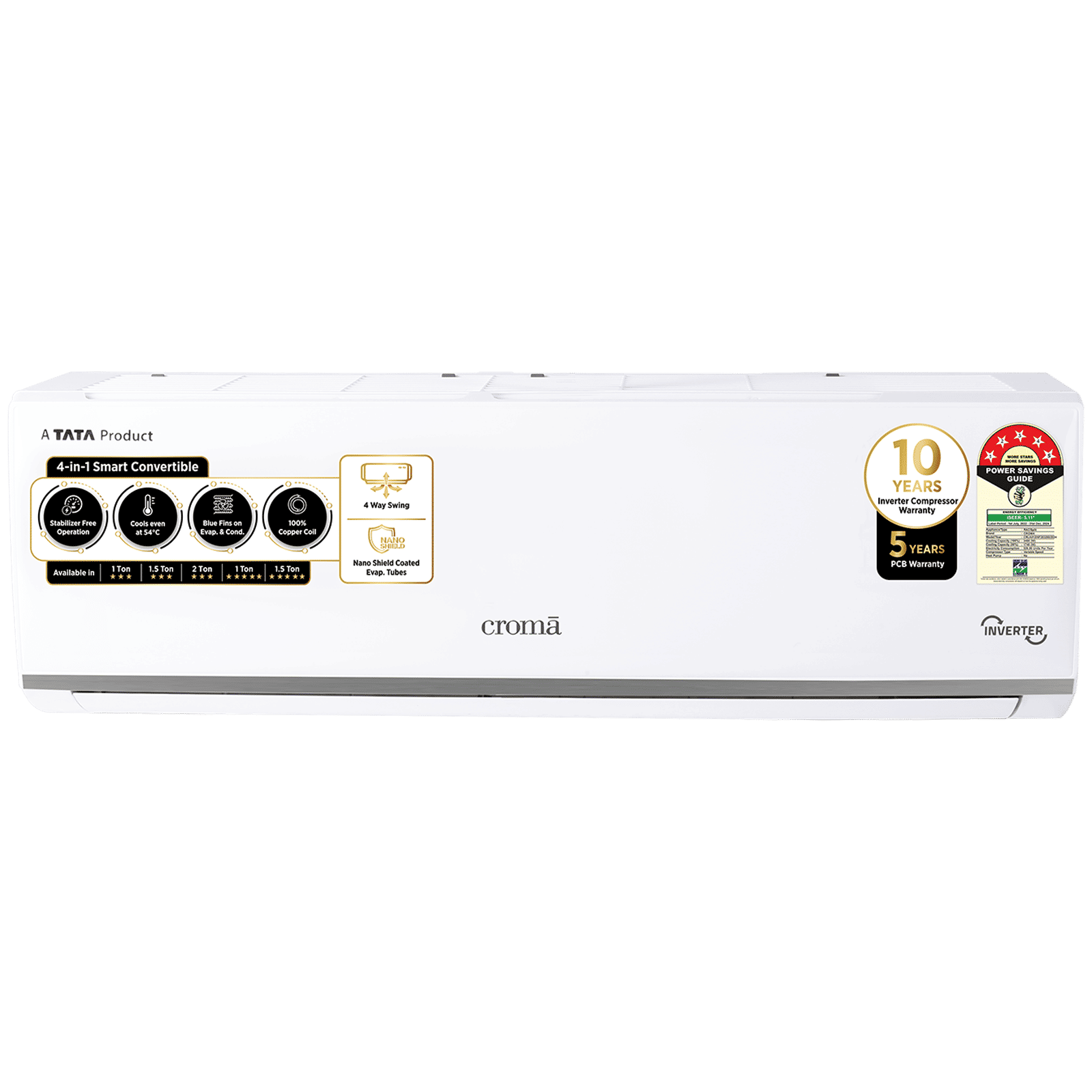 Croma 4 in 1 Convertible 1 Ton 5 Star Inverter Split AC with Dust Filter (2024 Model, Copper Condenser, CRLA012INF283260)