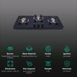 Elica 773 CT VETRO (TKN CROWN DT SERIES) Toughened Glass Top 3 Burner Automatic Gas Stove (Ultra Slim Frame, Black)_3