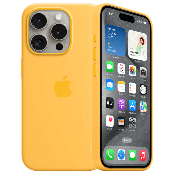 Apple Soft Silicone Back Cover for Apple iPhone 15 Pro (Supports Wireless Charging, Sunshine)_1