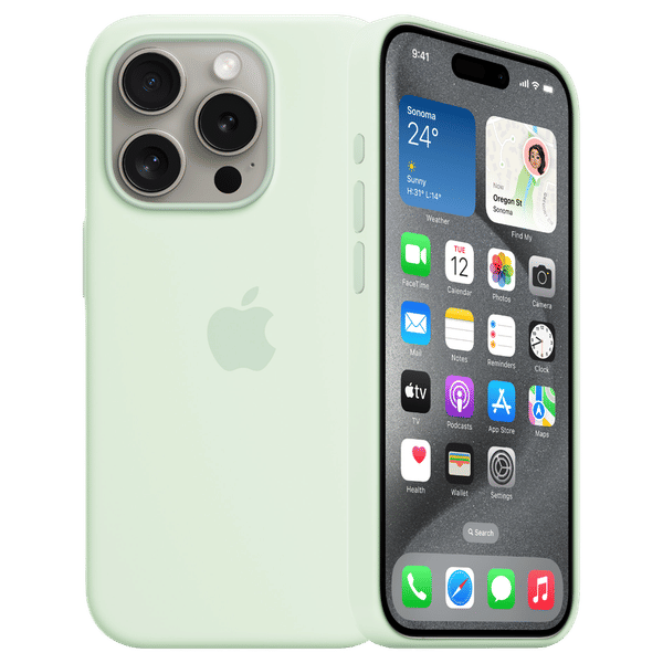Apple Soft Silicone Back Cover for Apple iPhone 15 Pro Max (Supports Wireless Charging, Soft Mint)_1