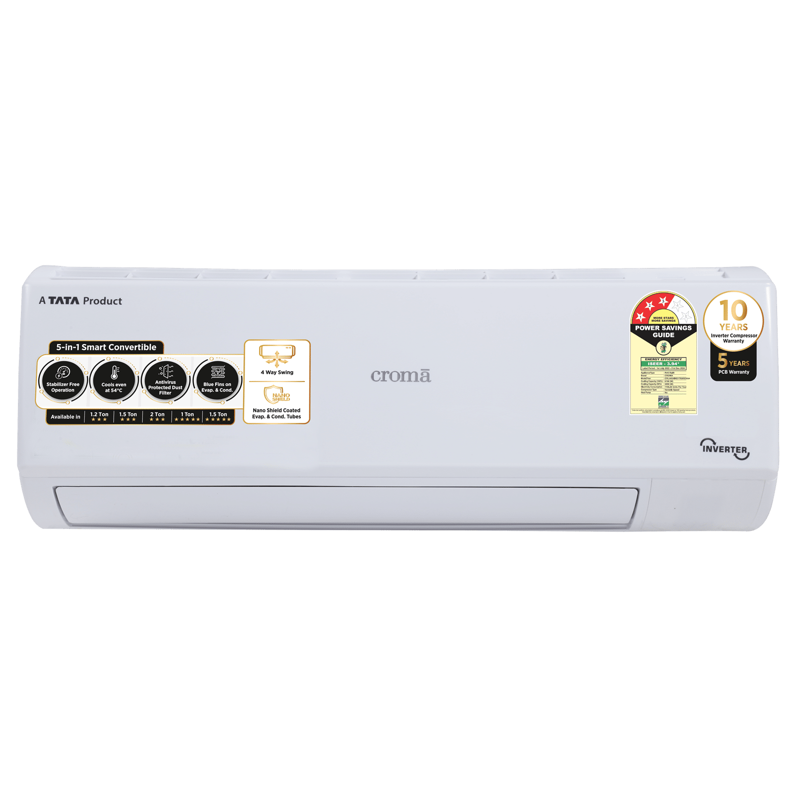 Croma 5 in 1 Convertible 2 Ton 3 Star Inverter Split AC with Dust Filter (2024 Model, Copper Condenser, CRLA024IND170265)