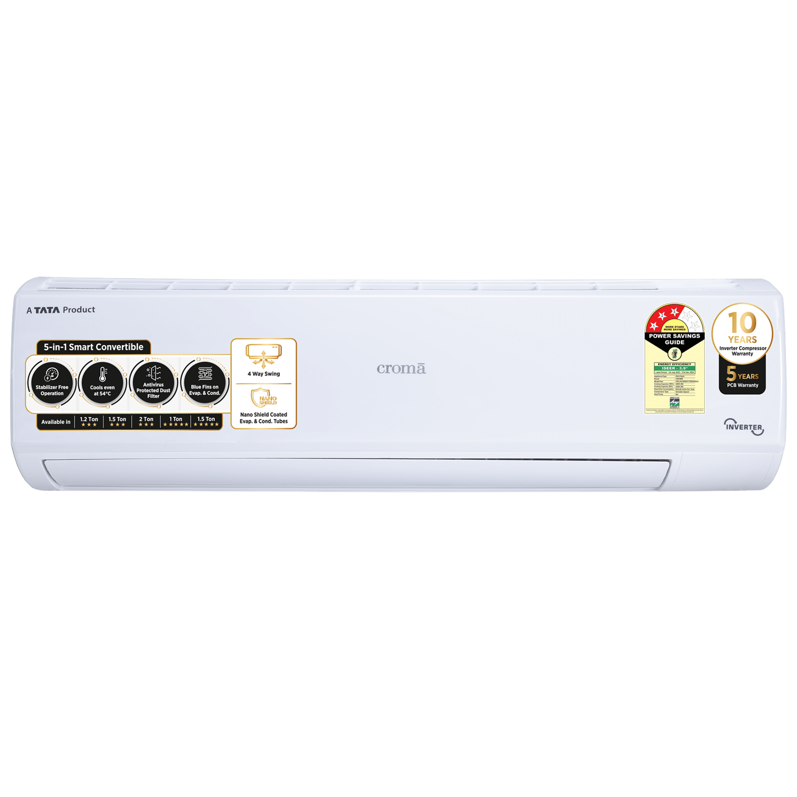 Croma 5 in 1 Convertible 1.5 Ton 3 Star Inverter Split AC with Dust Filter (2024 Model, Copper Condenser, CRLA018IND170264)