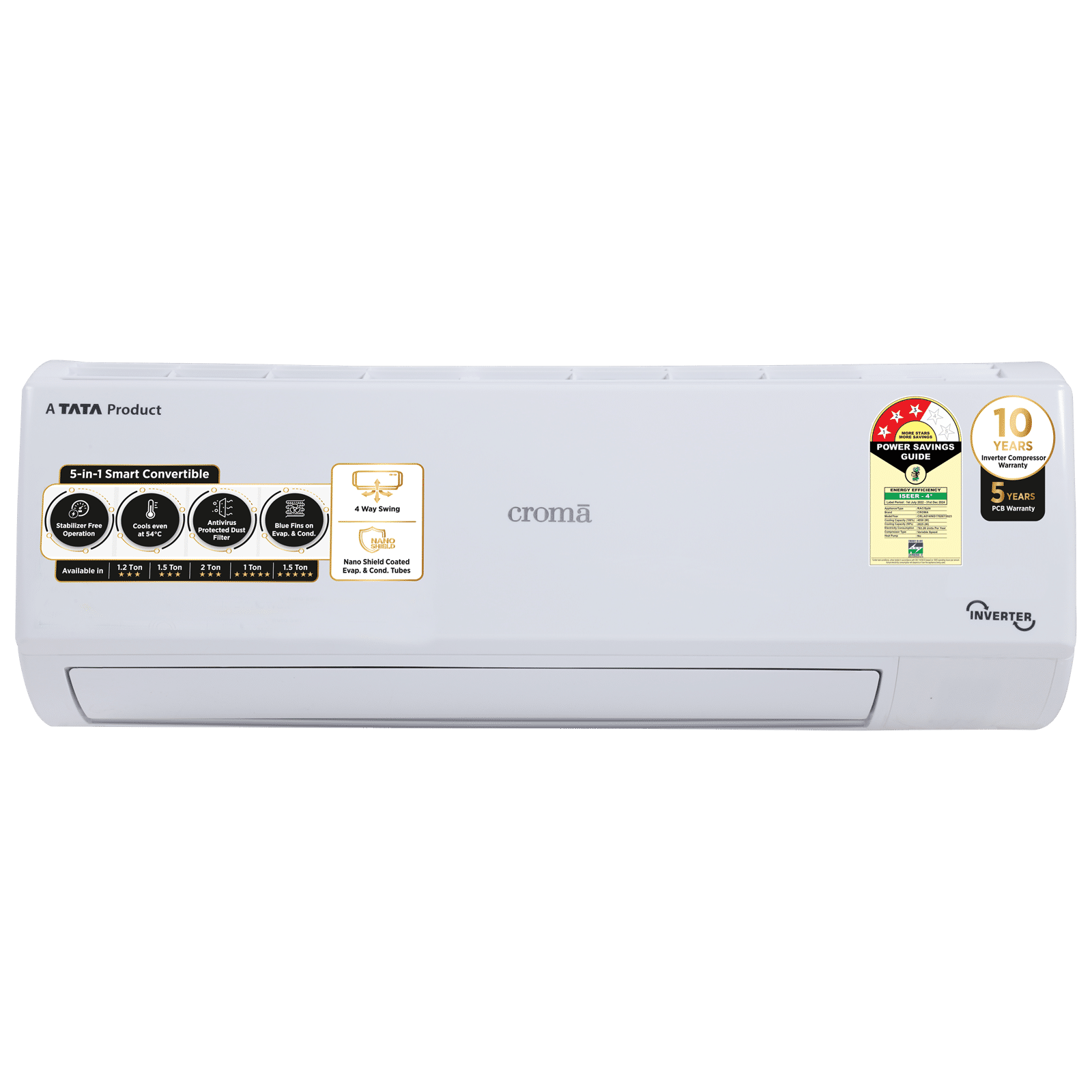 Croma 5 in 1 Convertible 1.2 Ton 3 Star Inverter Split AC with Dust Filter (Copper Condenser, CRLA014IND170267)