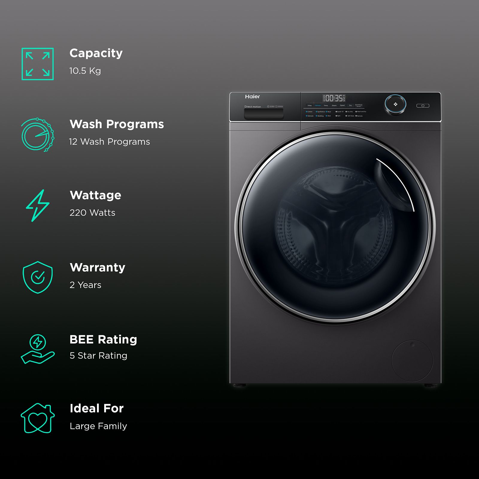 Buy Haier 10.5/7 kg 5 Star Fully Automatic Front Load Washer Dryer ...