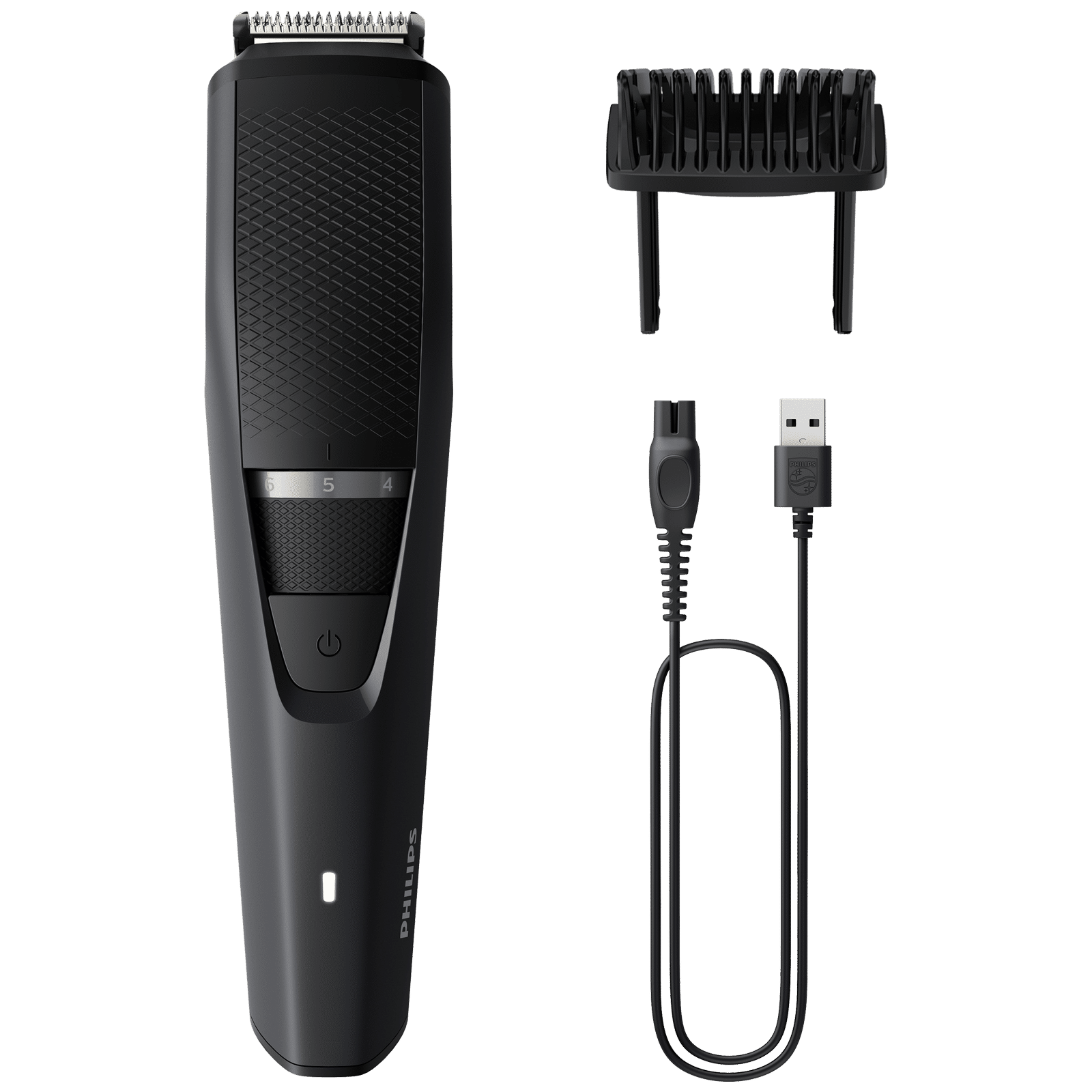 PHILIPS BT3302/15 Rechargeable Cordless Dry Trimmer for Beard and Body with 10 Length Settings for Men (45mins Runtime, Stainless Steel Blade, Black and Grey)