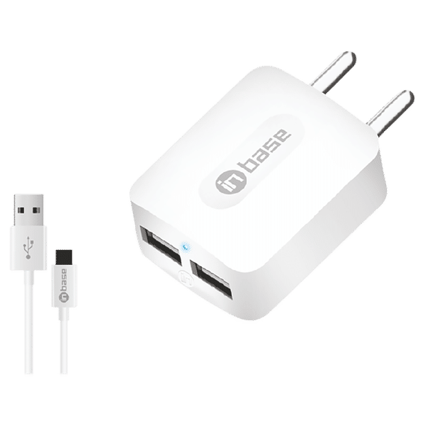 in base USB 2-Port Fast Charger (Type A to Micro USB , Multiple Protection, White)_1