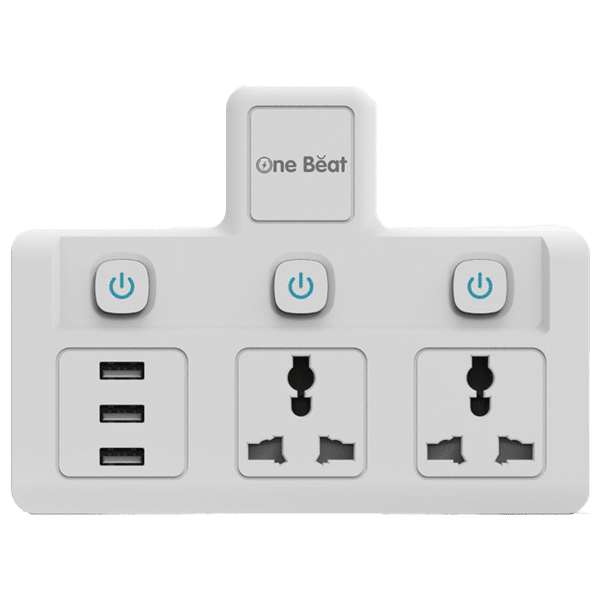 One Beat Wall Plus 10 Amps 2 Sockets Surge Protector With Individual Switch (Child Proof Shutters, OB-2023-U, White)_1