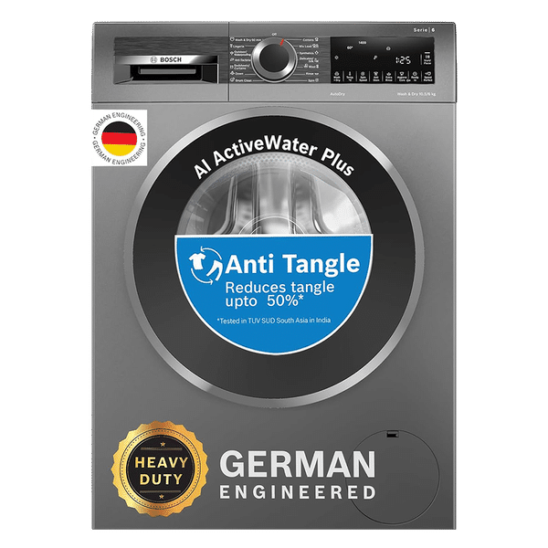 BOSCH 10.5/6 kg 5 Star Fully Automatic Front Load Washer Dryer(Series 6, WNA2E4U1IN, In-built Heater, Grey)_1