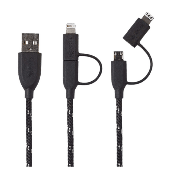 BOOMPODS BP-DOUCBL Type A to Micro USB, Lightning 3.2 Feet (1M) 2-in1 Cable (Braided Design, Black)_1