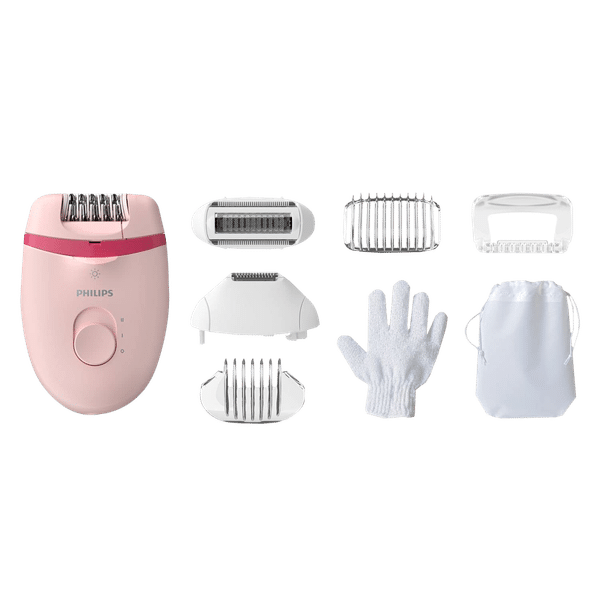 PHILIPS Satinelle Essential Corded Wet & Dry Epilator for Arms, Legs & Intimate Areas with 5 Interchangeable Heads (Efficient Epilation System, Pink)_1