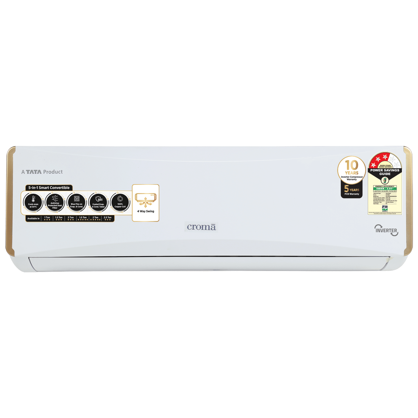 Croma 5 in 1 Convertible 2 Ton 3 Star Inverter Split AC with PM 2.5 Filter (2024 Model, Copper Condenser, CRLA022IND255959)