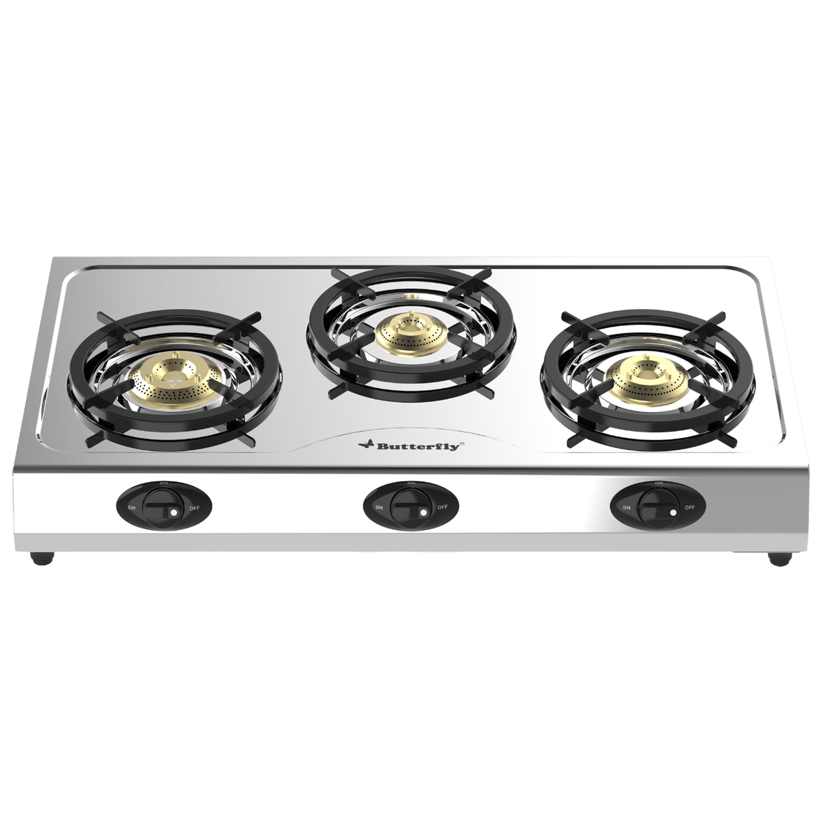 Buy Butterfly Bolt Shakti 3 Burner Manual Gas Stove (High Thermal Efficiency, Silver) Online - Croma