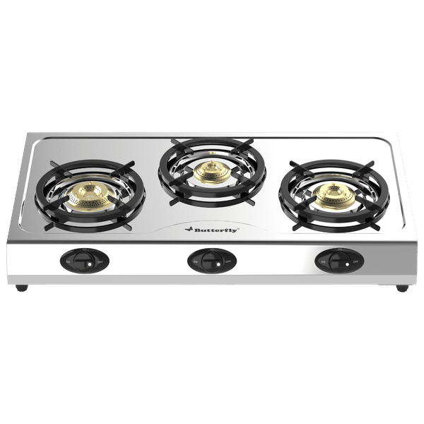 Butterfly Bolt Shakti 3 Burner Manual Gas Stove (High Thermal Efficiency, Silver)_1